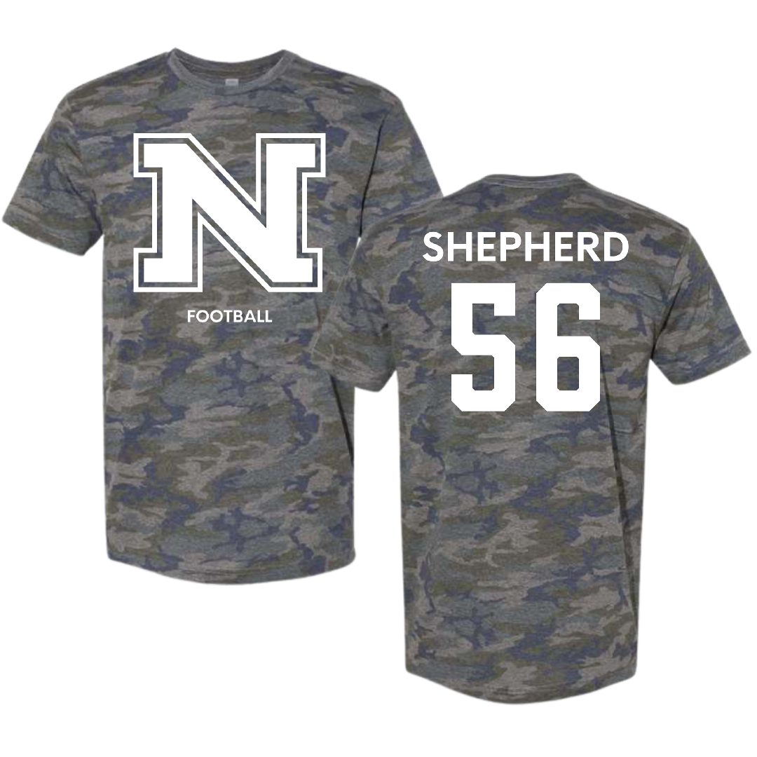 Northern Michigan University Football Vintage Camo Tee - #56 Graycen Shepherd