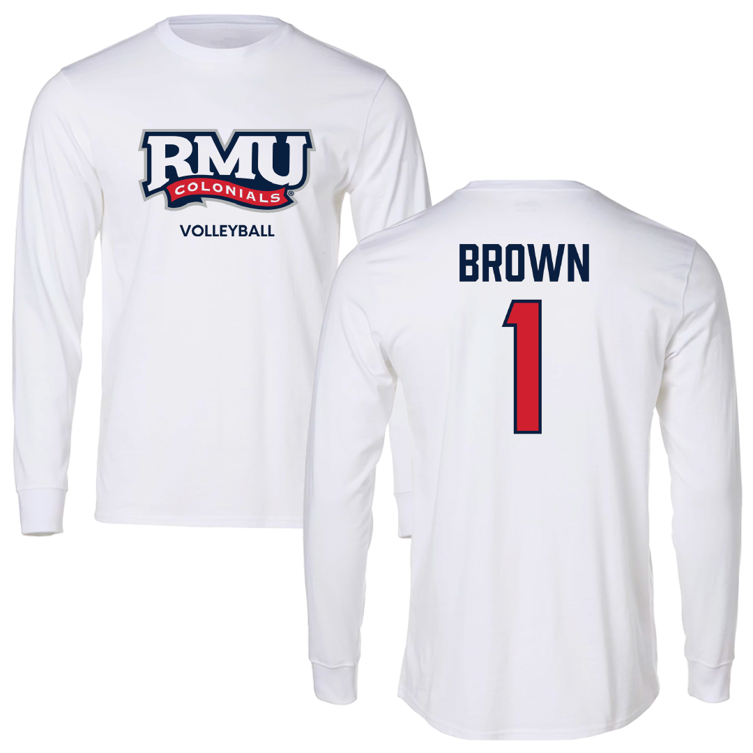 Robert Morris University Volleyball (W) White Performance Long Sleeve - #1 Kaitlyn Brown