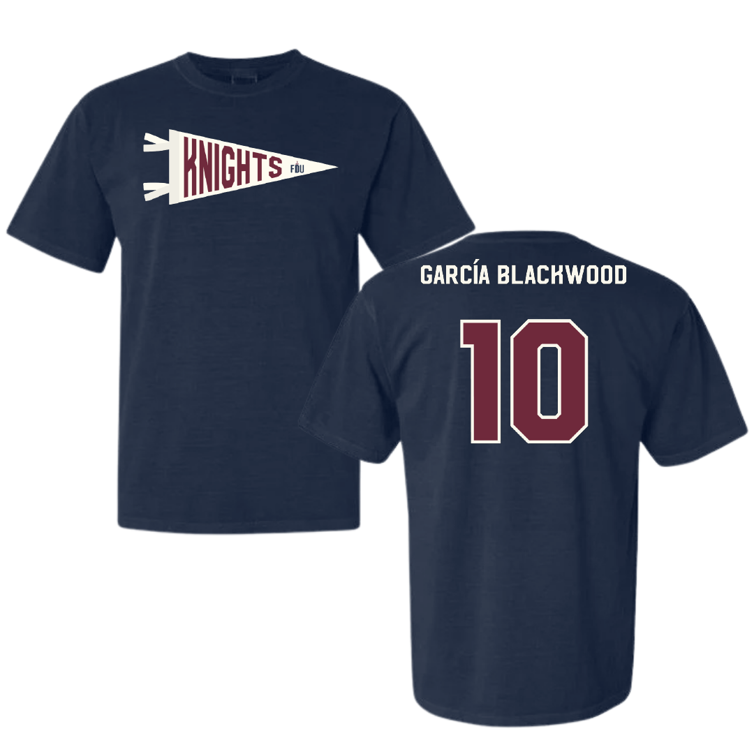 Fairleigh Dickinson University-Metropolitan Campus Basketball Navy Pennant Comfort Colors Tee - #10 Dominique García Blackwood