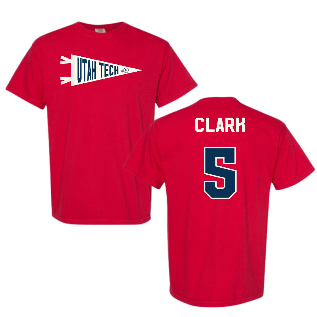 Utah Tech University Baseball Red Pennant Comfort Colors Tee - #5 Cayden Clark