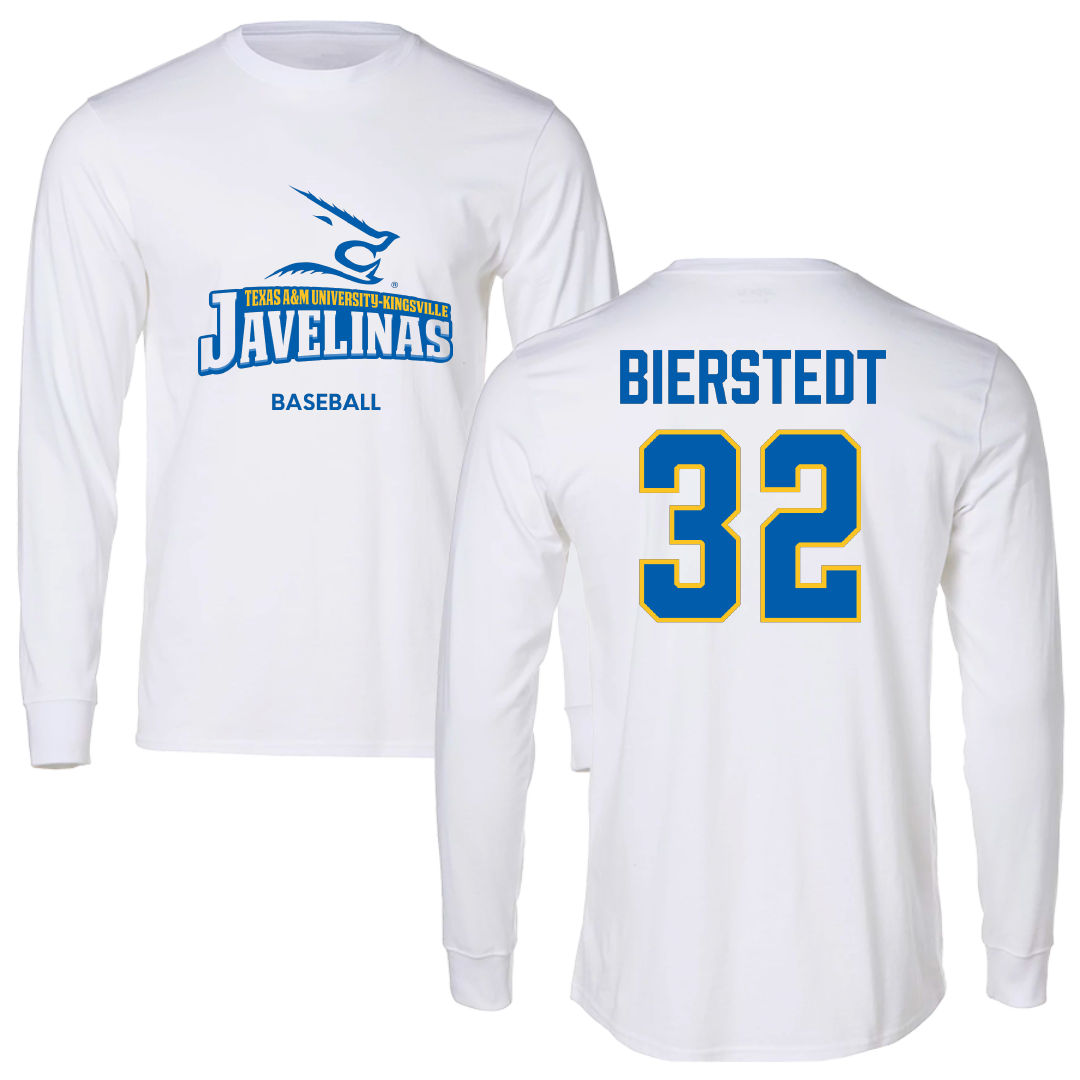 Texas A&M University-Kingsville Baseball White Performance Long Sleeve - #32 Hondo Bierstedt