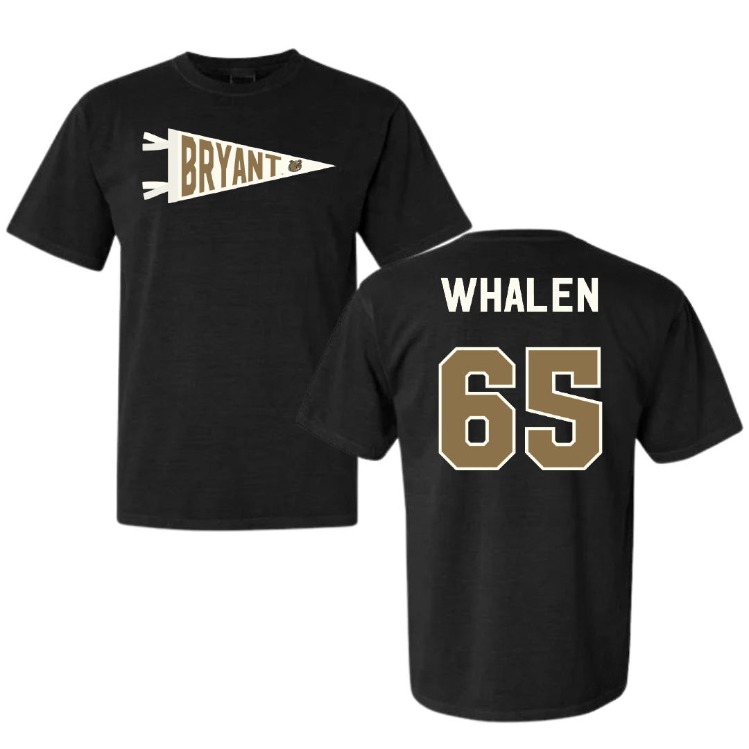 Bryant University Football Black Pennant Comfort Colors Tee - #65 Wyatt Whalen