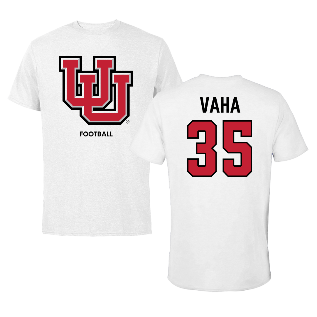 University of Utah Football White Tee - #35 Isaac Vaha