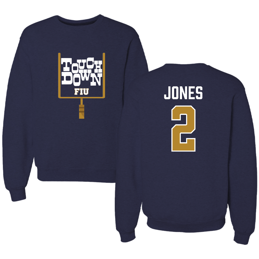 Florida International University Football Navy Touchdown Crewneck - #2 Amari Jones