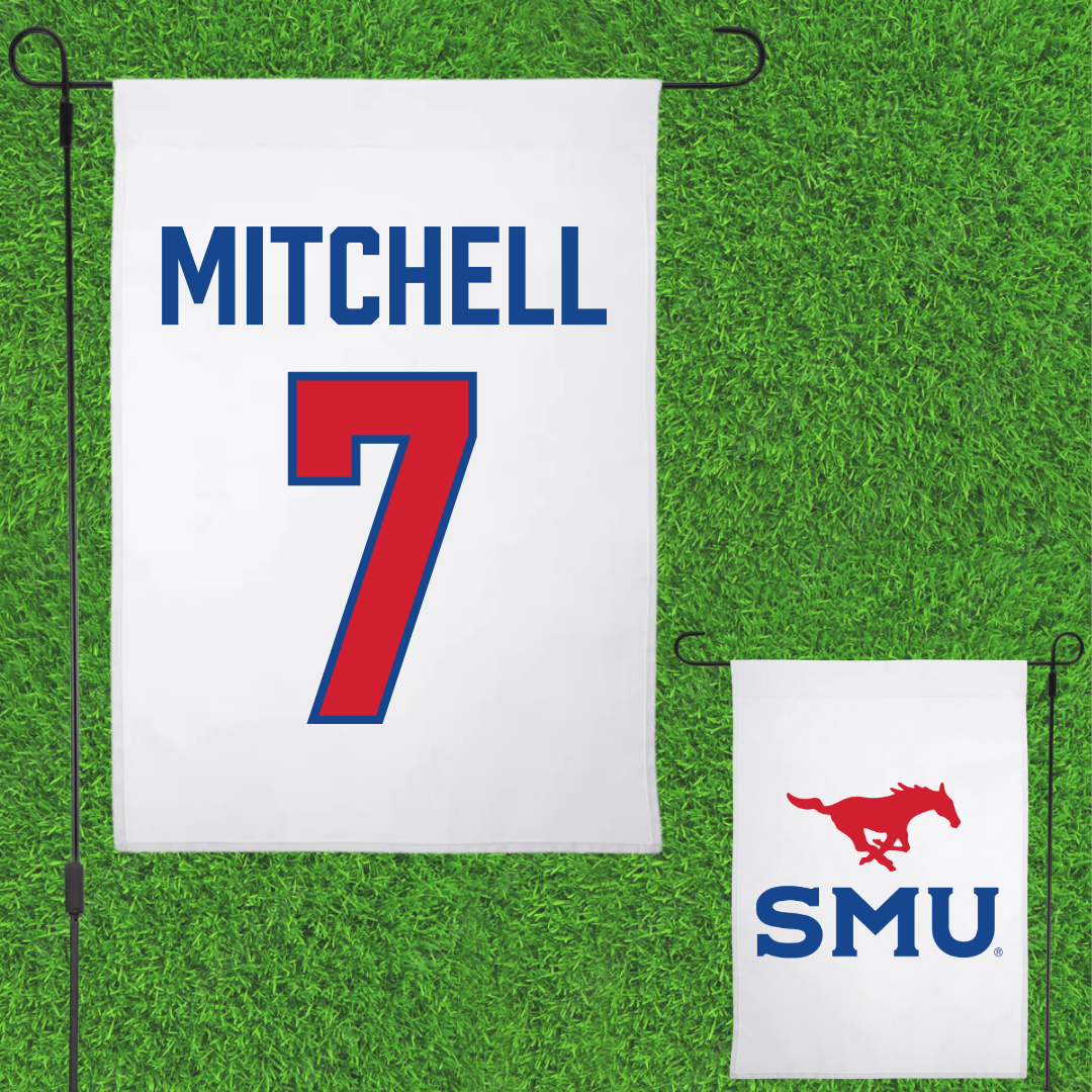 Southern Methodist University Soccer White Garden Flag - #7 Jaylinn Mitchell