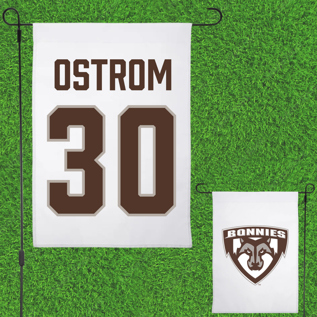 St. Bonaventure University Basketball White Garden Flag - #30 Broek Ostrom