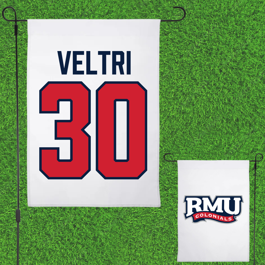 Robert Morris University Ice Hockey White Garden Flag - #30 Chad Veltri