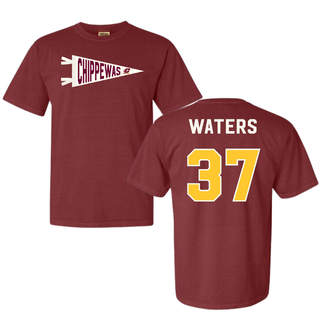 Central Michigan University Baseball Maroon Pennant Comfort Colors Tee - #37 Evan Waters