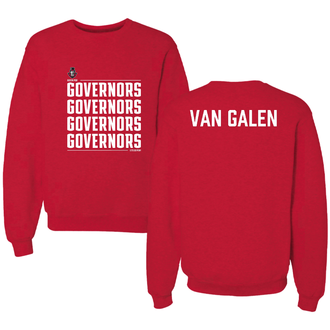 Austin Peay State University Tennis Red General Crewneck - Bodi Van Galen
