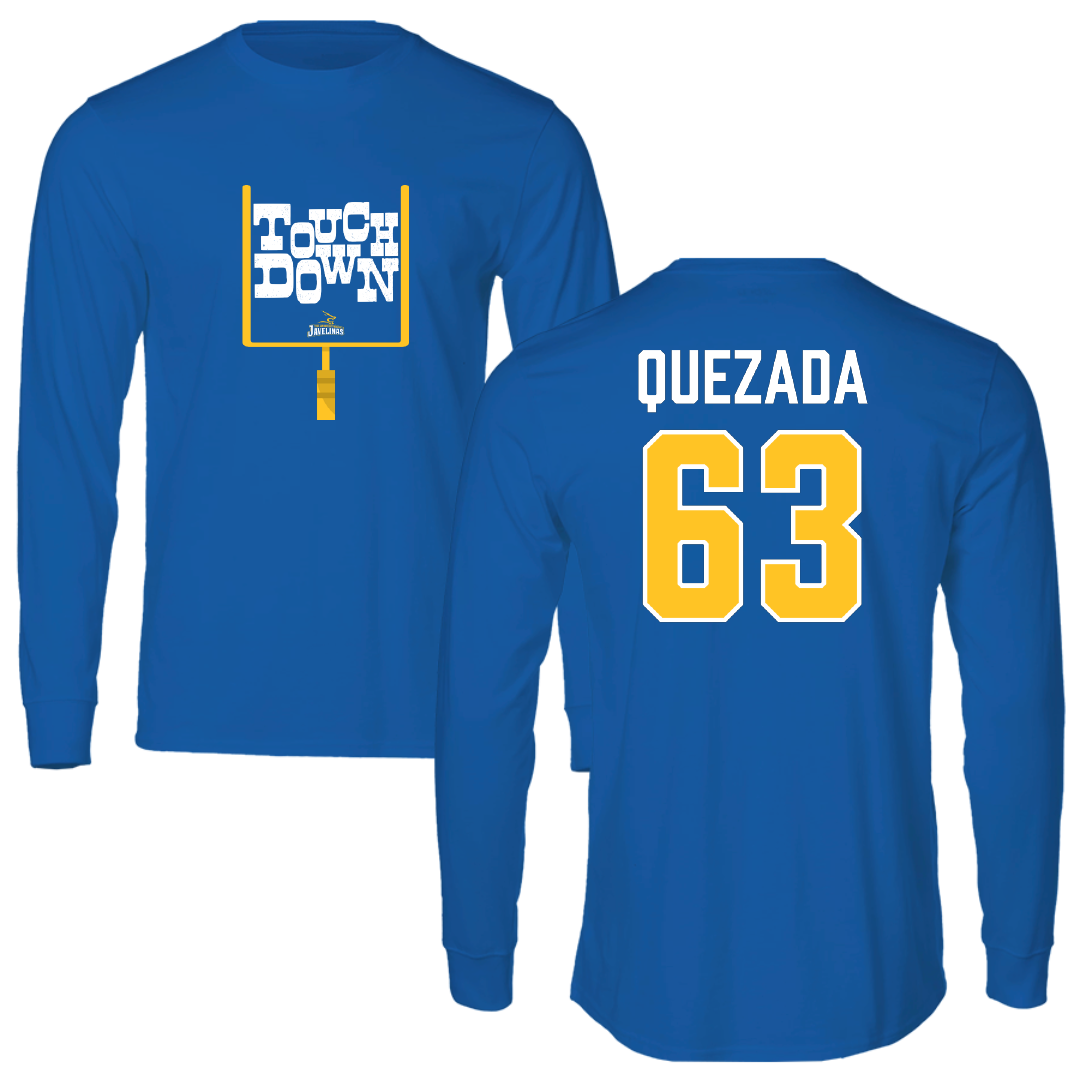 Texas A&M University-Kingsville Football Blue Touchdown Performance Long Sleeve - #63 Juan Quezada