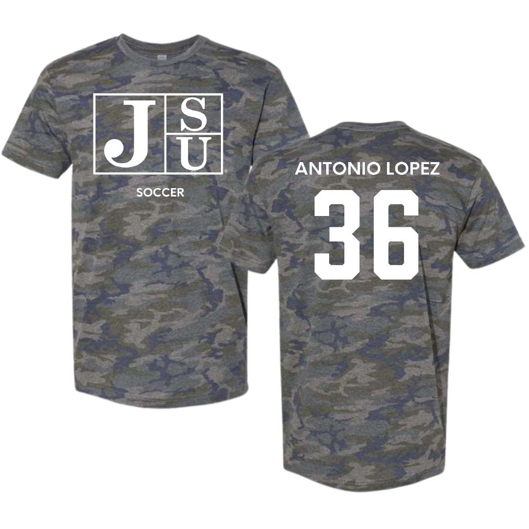Jackson State University Soccer (W) Vintage Camo Tee - #36 Karime Antonio Lopez