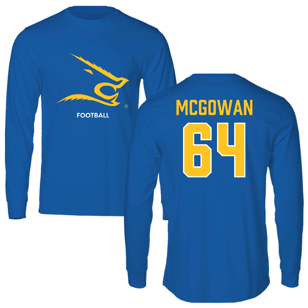 Texas A&M University-Kingsville Football Blue Performance Long Sleeve - #64 Kevaughnte McGowan