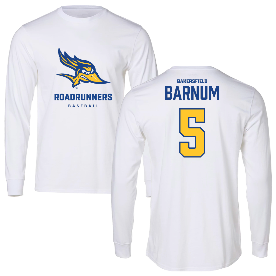 California State University-Bakersfield Baseball White Performance Long Sleeve - #5 Lewis Barnum