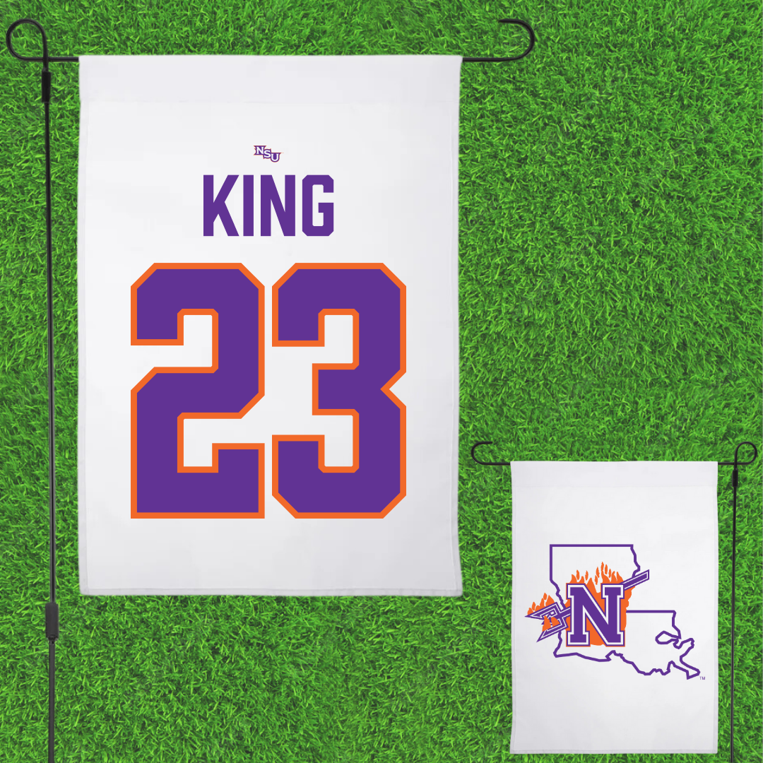 Northwestern State University Football White Garden Flag - #23 Jackson King