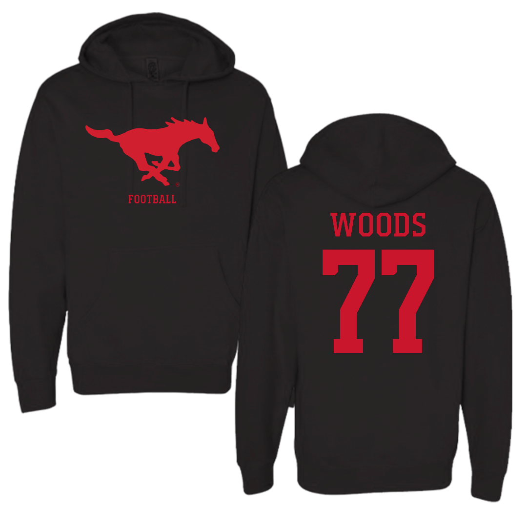 Southern Methodist University Football Black Mascot Hoodie - #77 Alex Woods