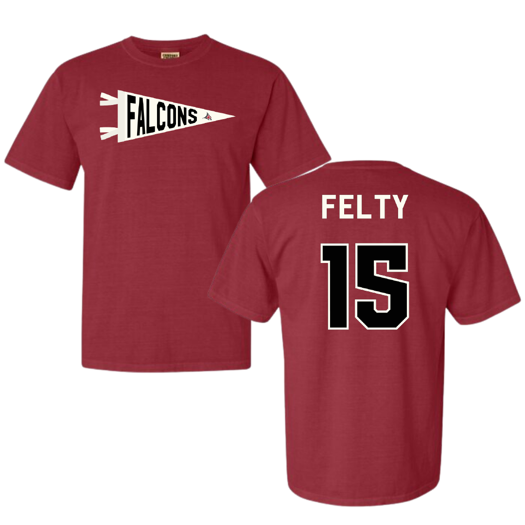 University of Wisconsin-River Falls Soccer Crimson Pennant Comfort Colors Tee - #15 Elizabeth Felty