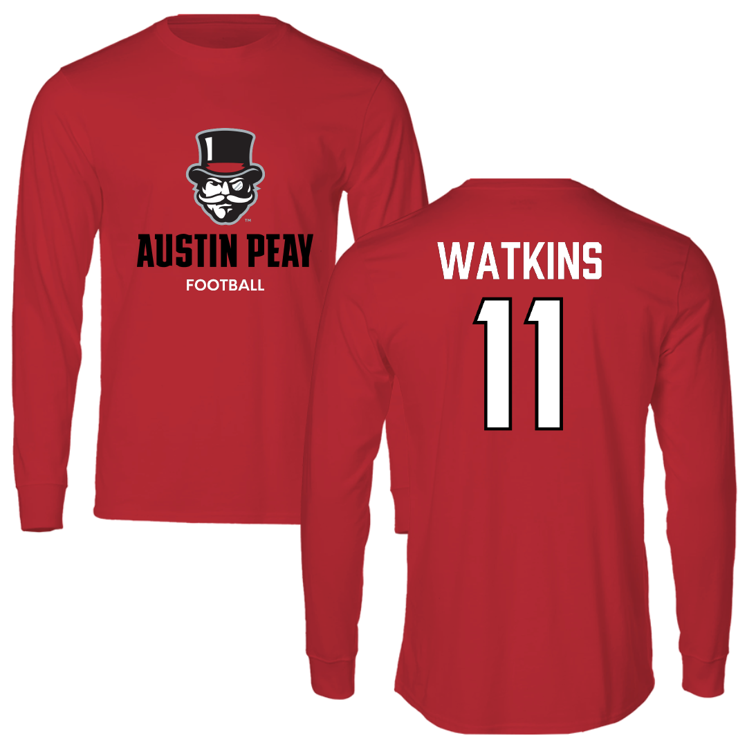 Austin Peay State University Football Red Mascot Long Sleeve - #11 Ty Watkins