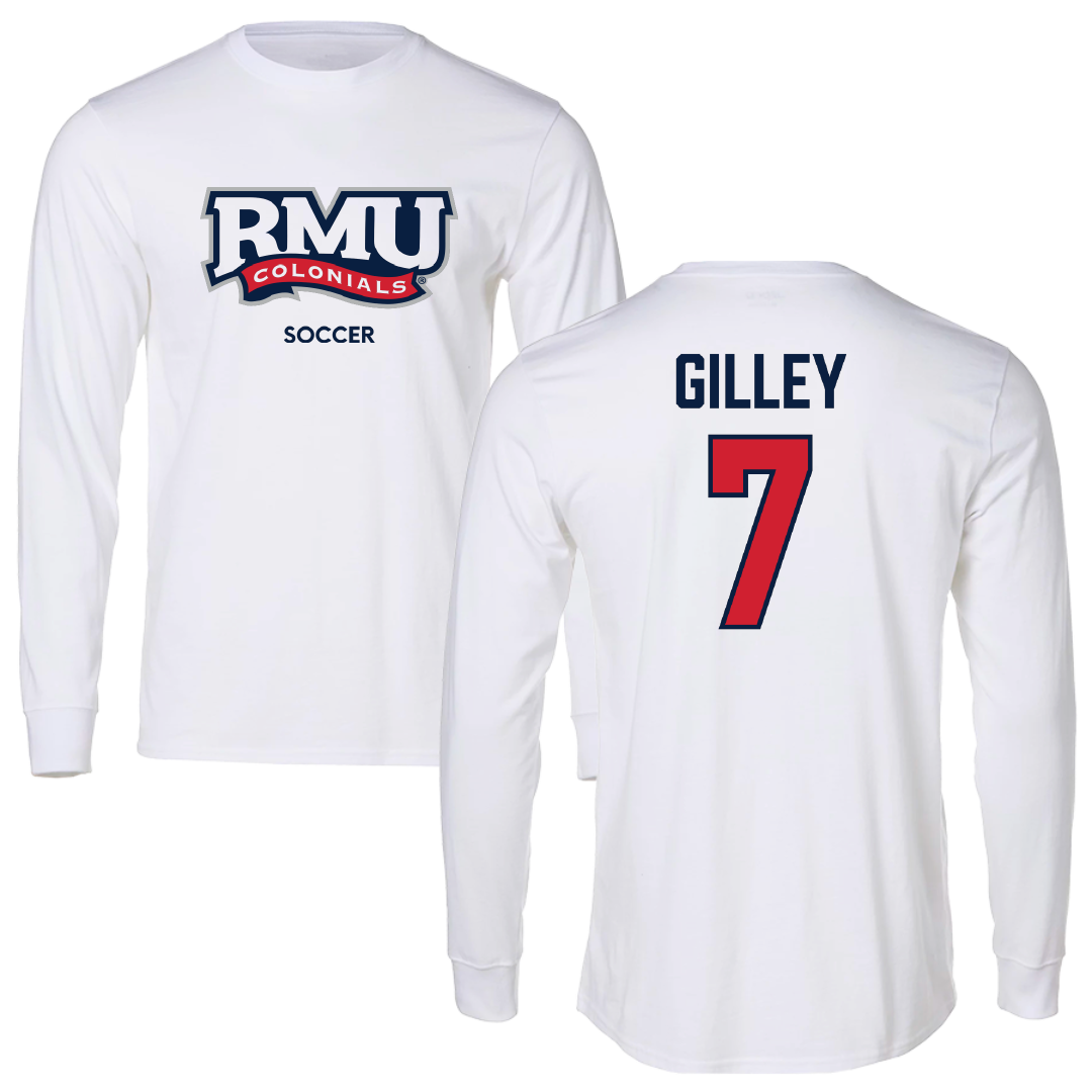 Robert Morris University Soccer (M) White Performance Long Sleeve - #7 Chase Gilley