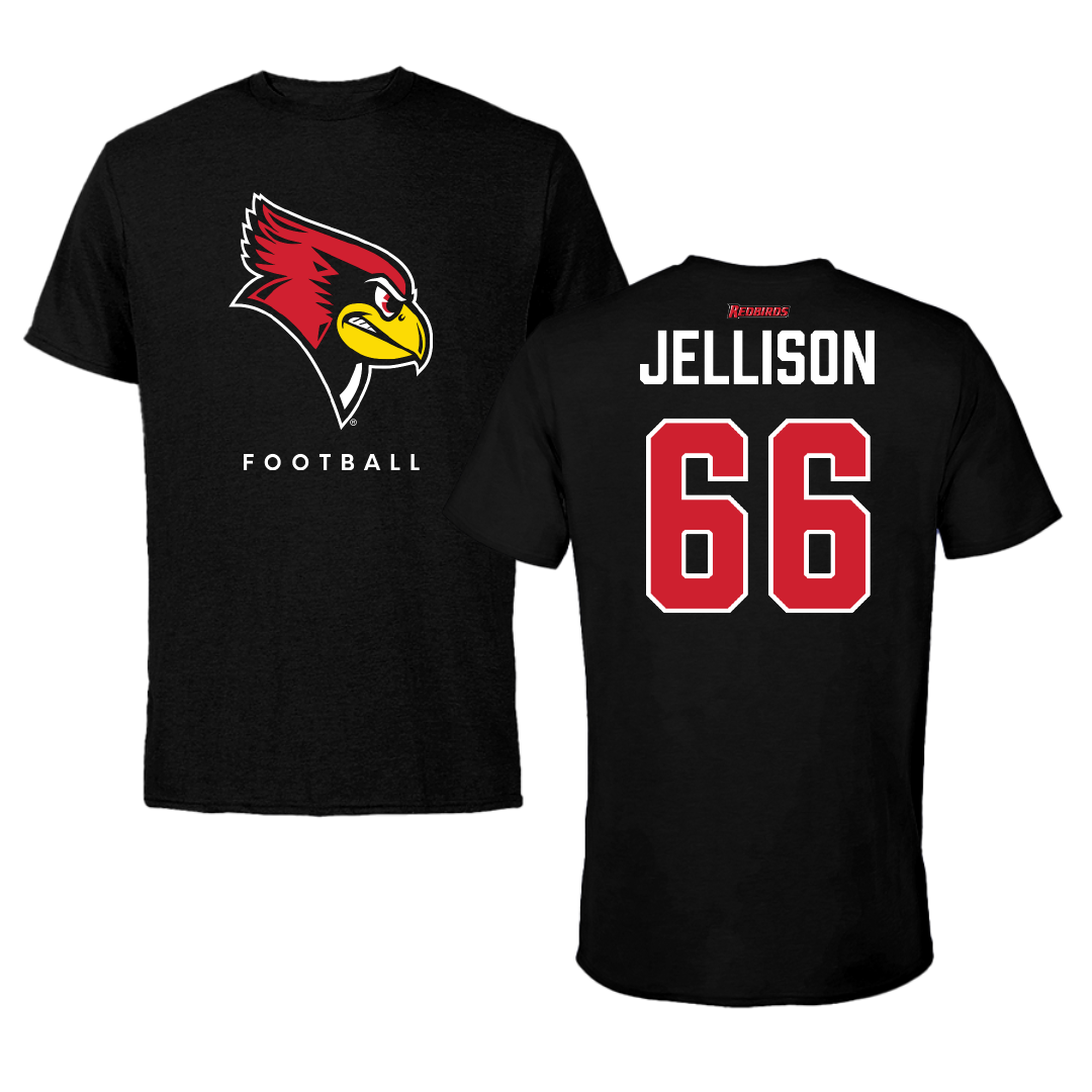 Illinois State University Football Black Tee - #66 Brayden Jellison