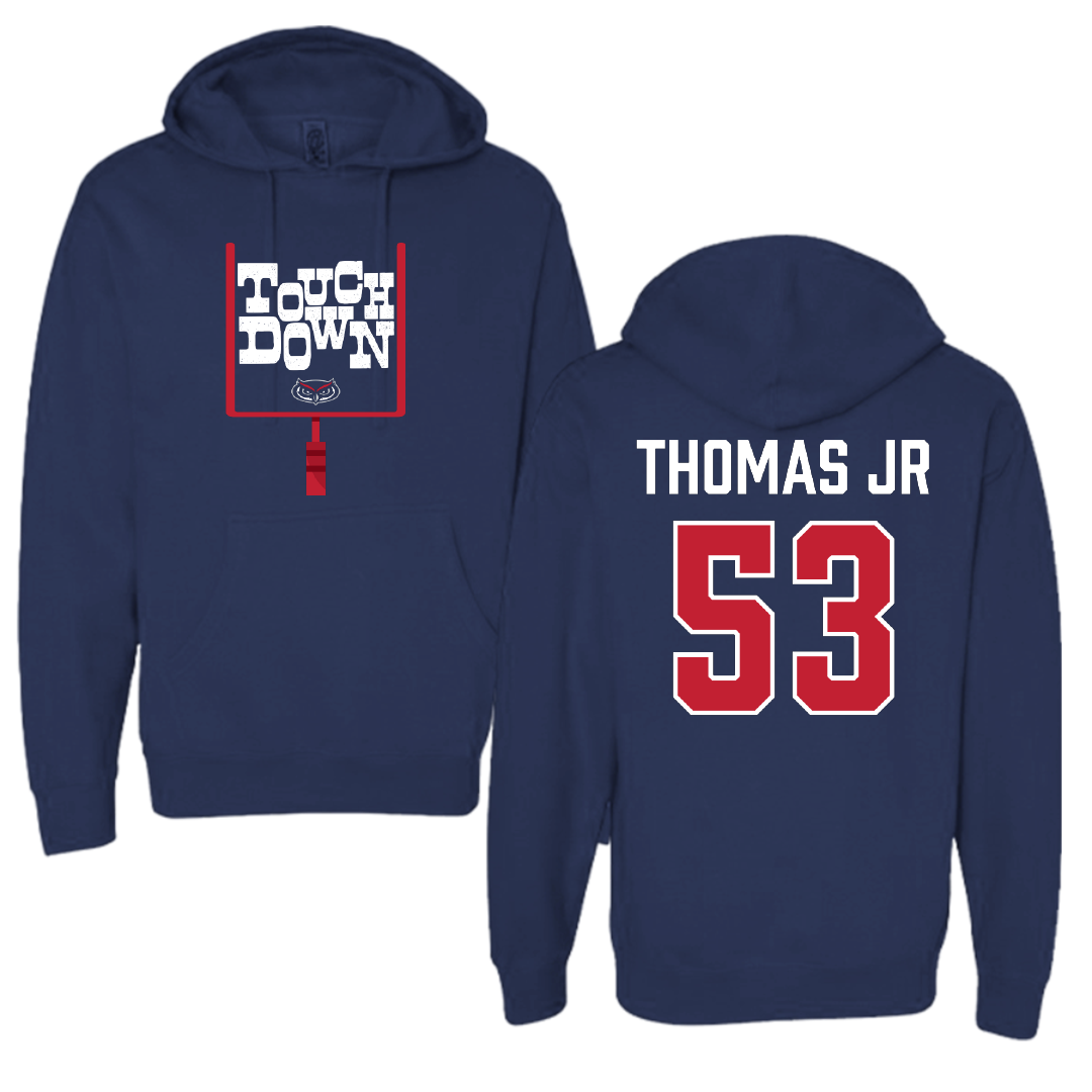 Florida Atlantic University Football Navy Touchdown Hoodie - #53 Richard Thomas Jr