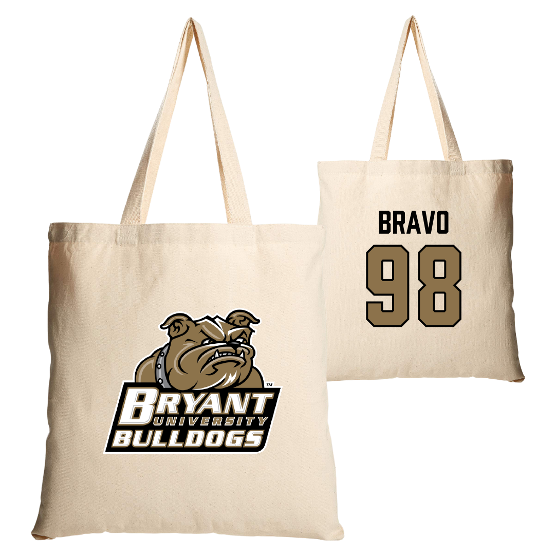 Bryant University Football Tan Canvas Tote Bag - #98 Gustavo Bravo