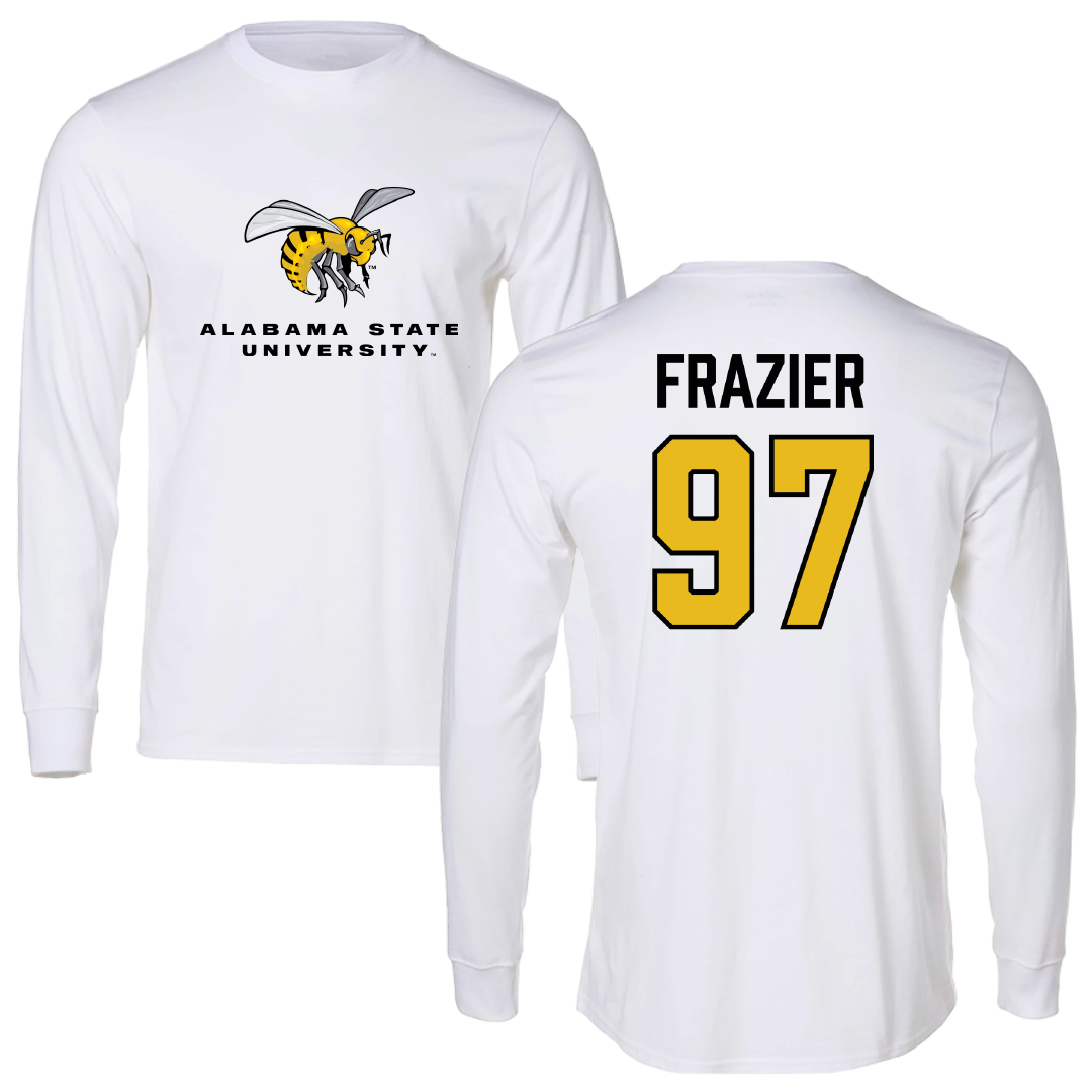 Alabama State University Football White Block Long Sleeve - #97 Kendarius Frazier