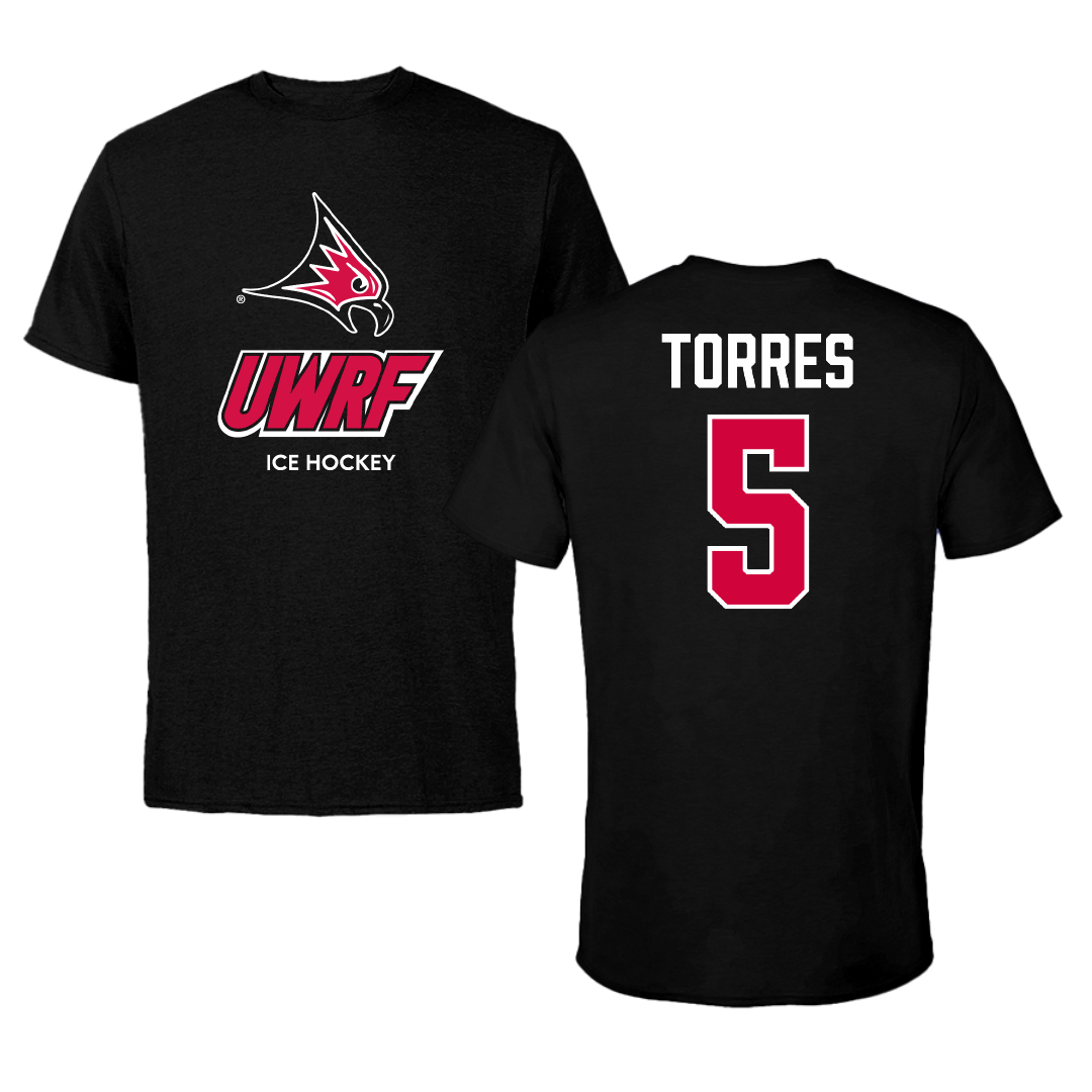 University of Wisconsin-River Falls Ice Hockey (M) Black Tee - #5 Aidan Torres