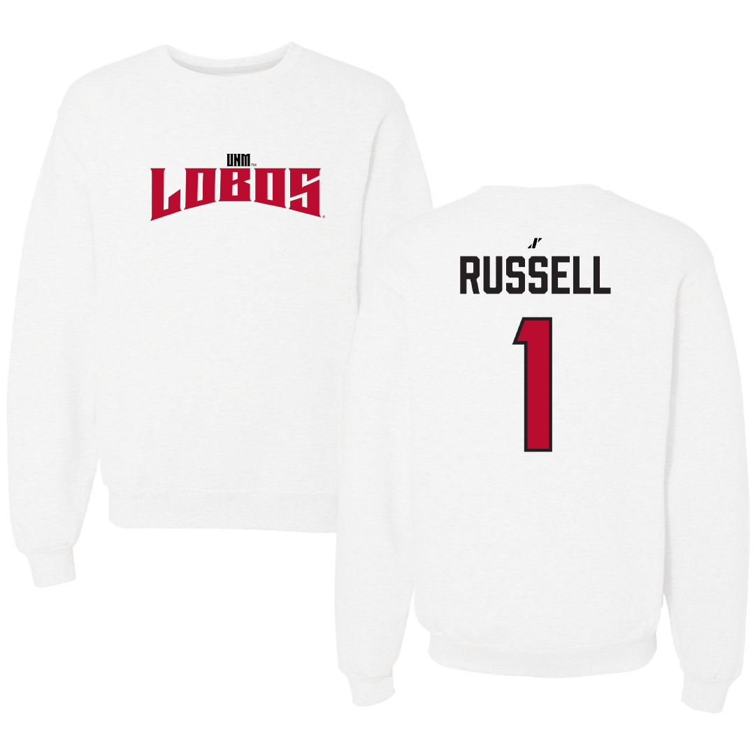 University of New Mexico Baseball White Classic Crewneck - #1 Tristan Russell