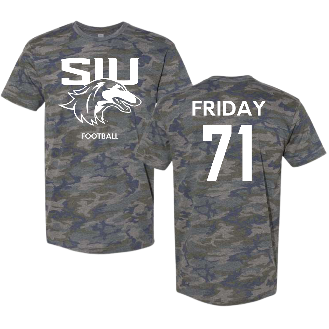 Southern Illinois University at Carbondale Football Vintage Camo Tee - #71 Ostyn Friday