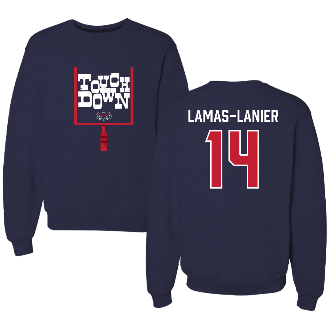 Florida Atlantic University Football Navy Touchdown Crewneck - #14 Courtney Lamas-Lanier