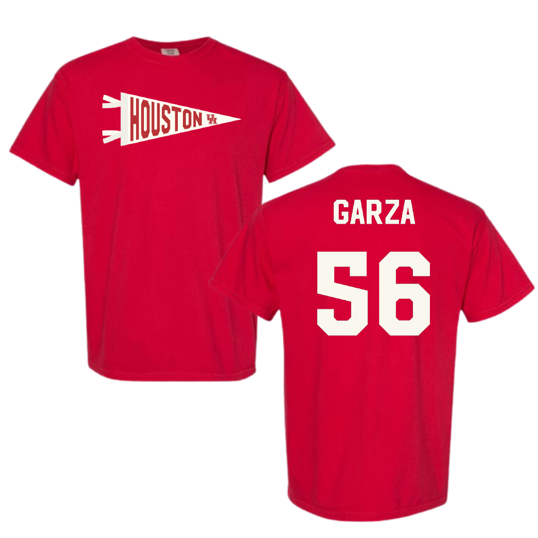 University of Houston Football Red Pennant Comfort Colors Tee - #56 Jacob Garza