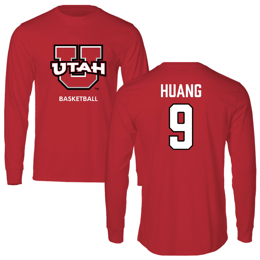 University of Utah Basketball (M) Red Utes Long Sleeve - #9 Jerry Huang