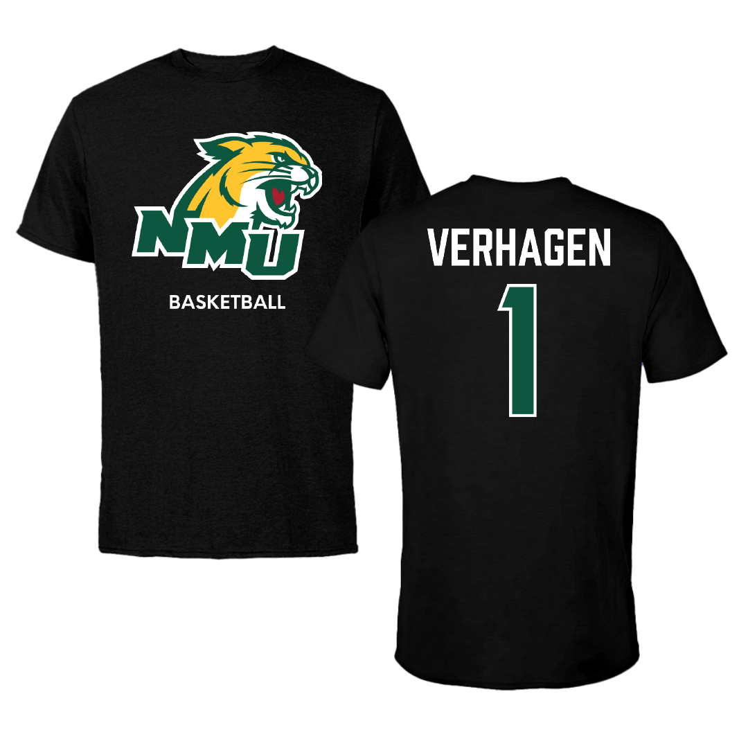 Northern Michigan University Basketball (M) Black Tee - #1 Casey Verhagen