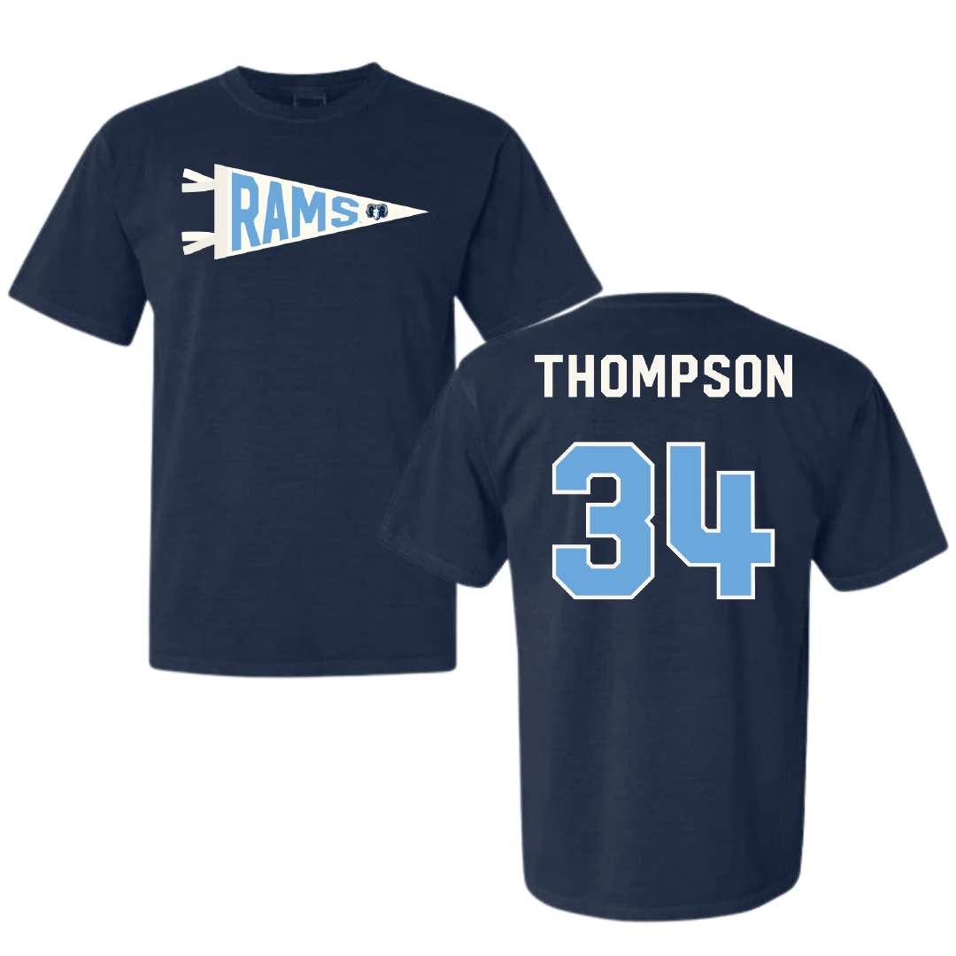 University of Rhode Island Baseball Navy Pennant Comfort Colors Tee - #34 Ryan Thompson