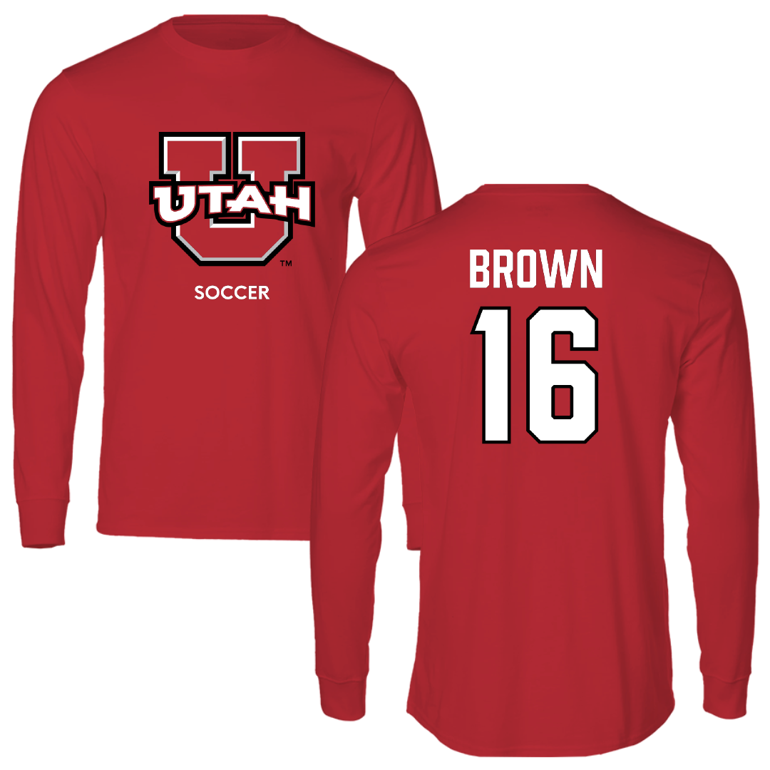 University of Utah Soccer (W) Red Utes Performance Long Sleeve - #16 Courtney Brown