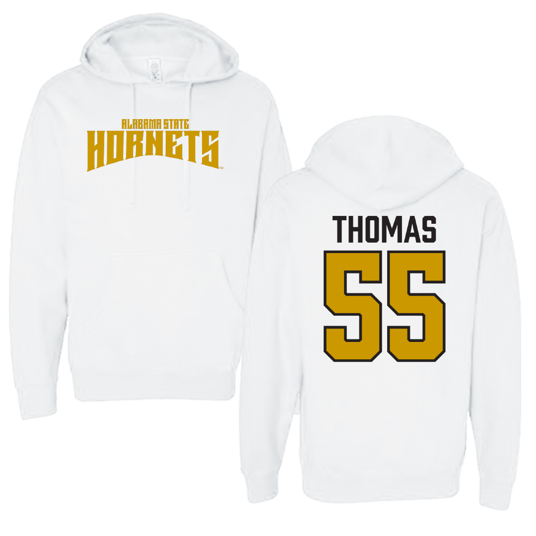 Alabama State University Football White Classic Hoodie - #55 Dezmon Thomas