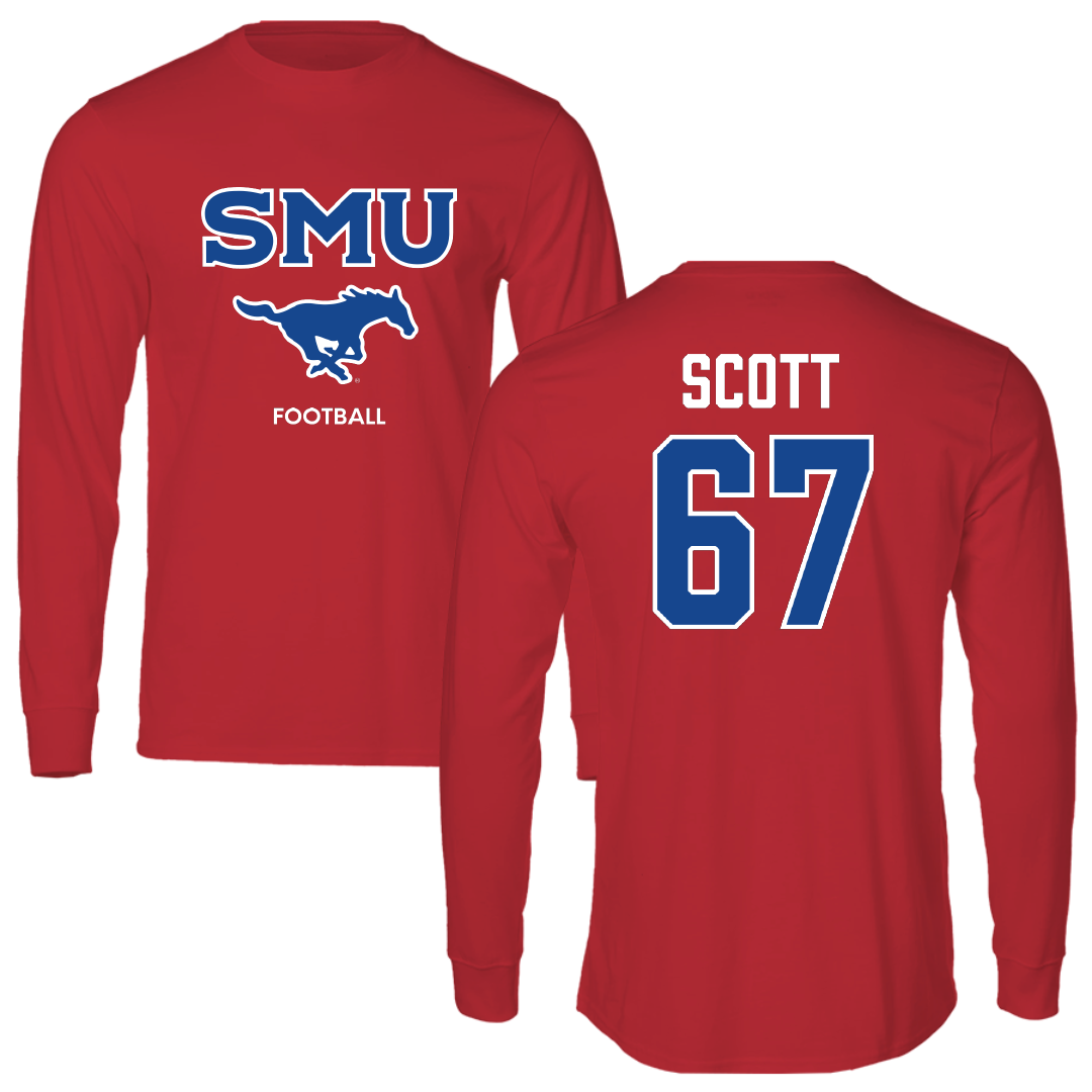 Southern Methodist University Football Red Long Sleeve - #67 Sean Scott