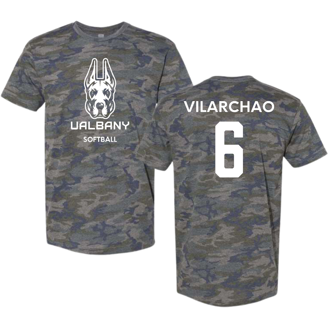 University at Albany Softball Vintage Camo Tee - #6 Victoria Vilarchao