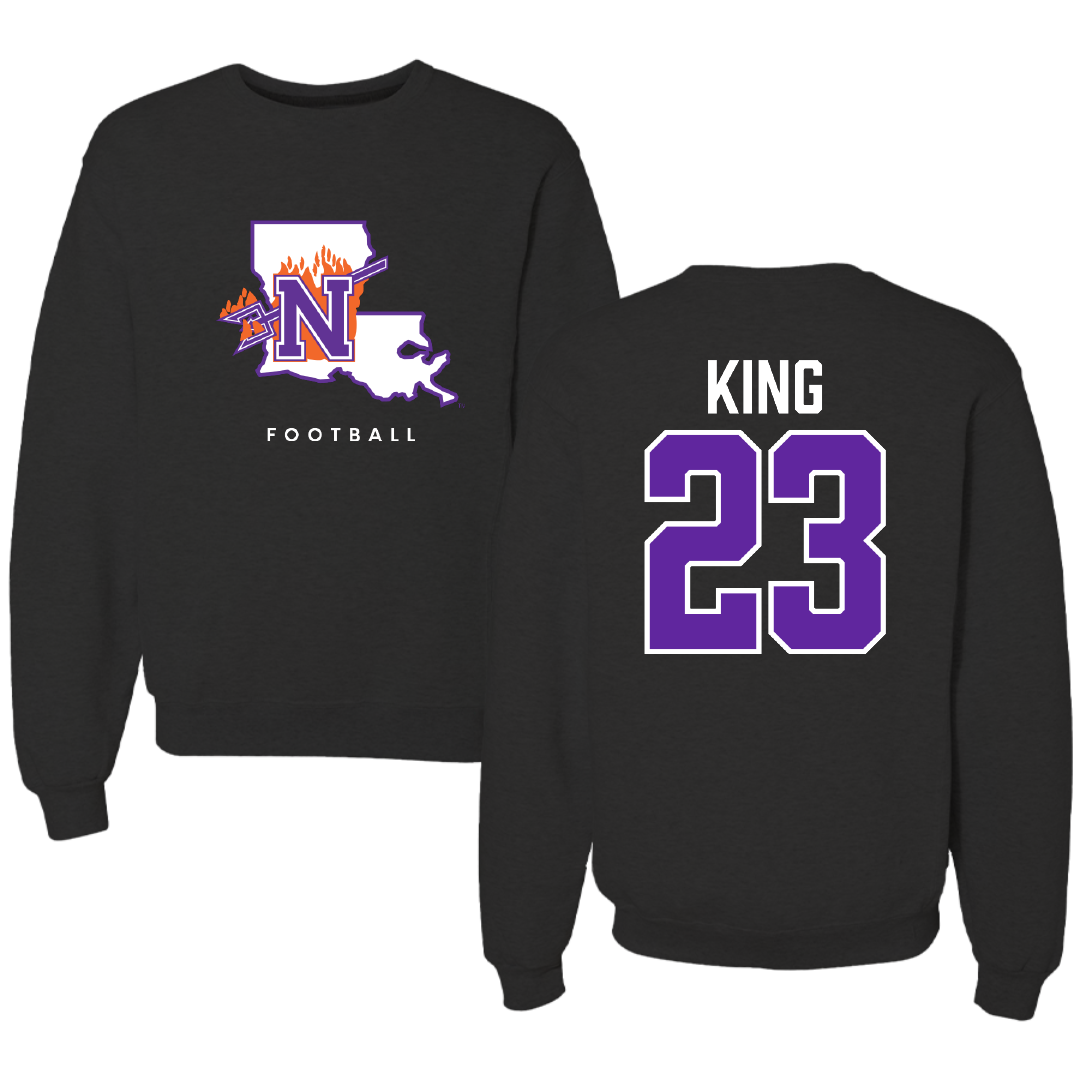 Northwestern State University Football Black Block Crewneck - #23 Jackson King