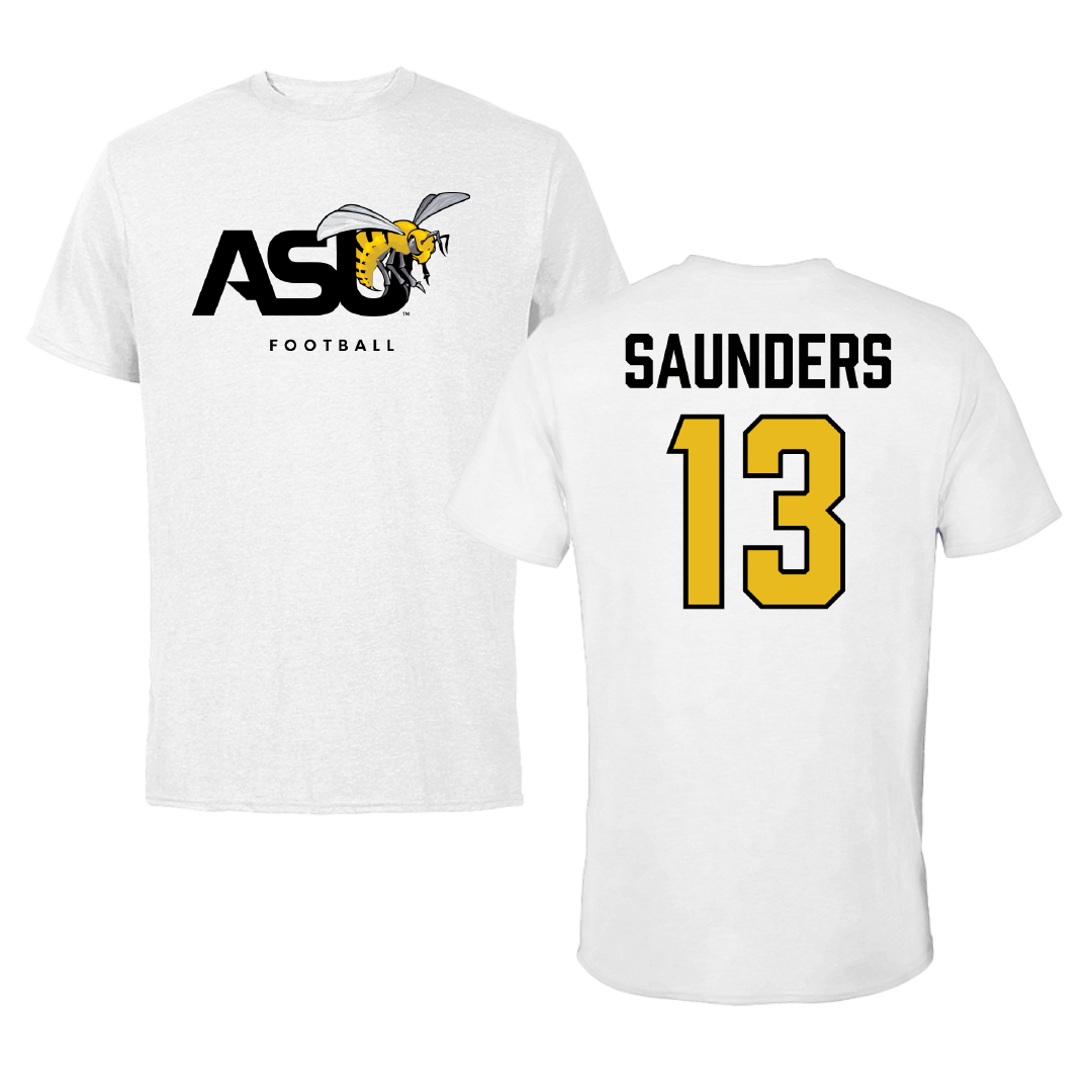 Alabama State University Football White ASU Tee - #13 Tyree Saunders