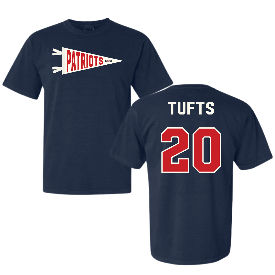 Dallas Baptist University Soccer Navy Pennant Comfort Colors Tee - #20 Taylor Tufts