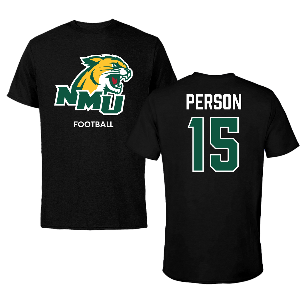 Northern Michigan University Football Black Tee - #15 Zach Person
