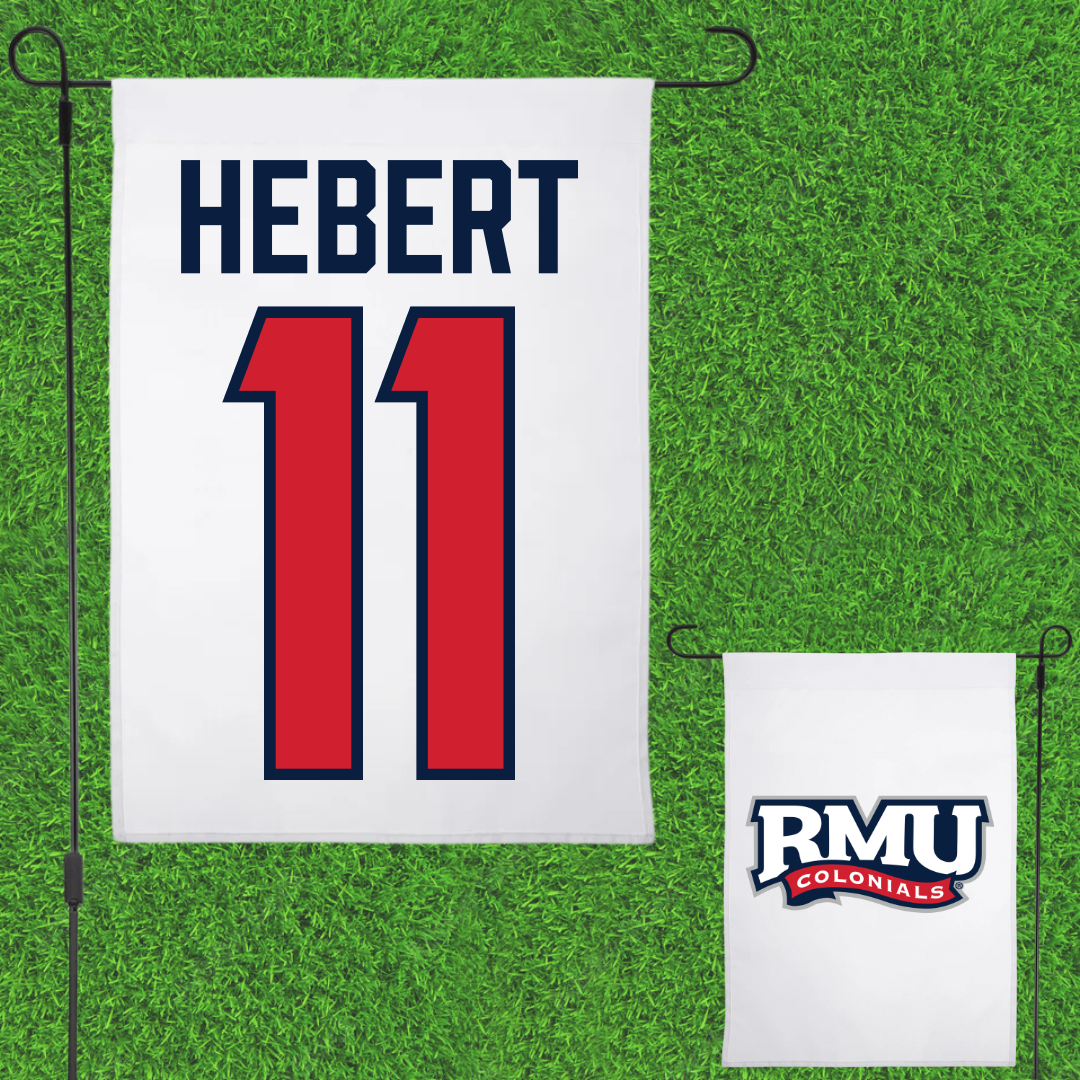 Robert Morris University Ice Hockey White Garden Flag - #11 Cameron Hebert