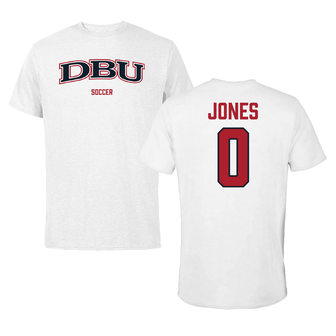 Dallas Baptist University Soccer (W) White Tee - #0 Samantha Jones