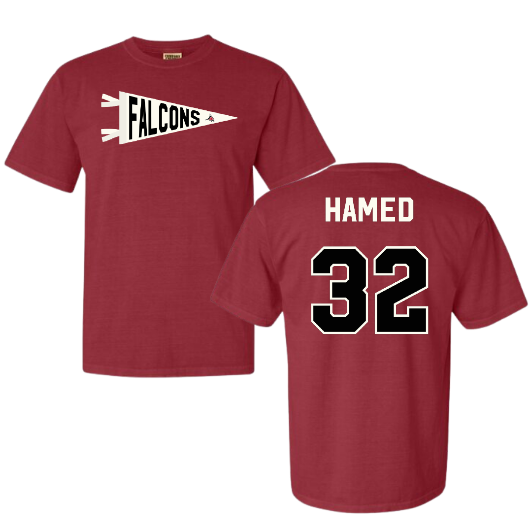 University of Wisconsin-River Falls Football Crimson Pennant Comfort Colors Tee - #32 Adam Hamed