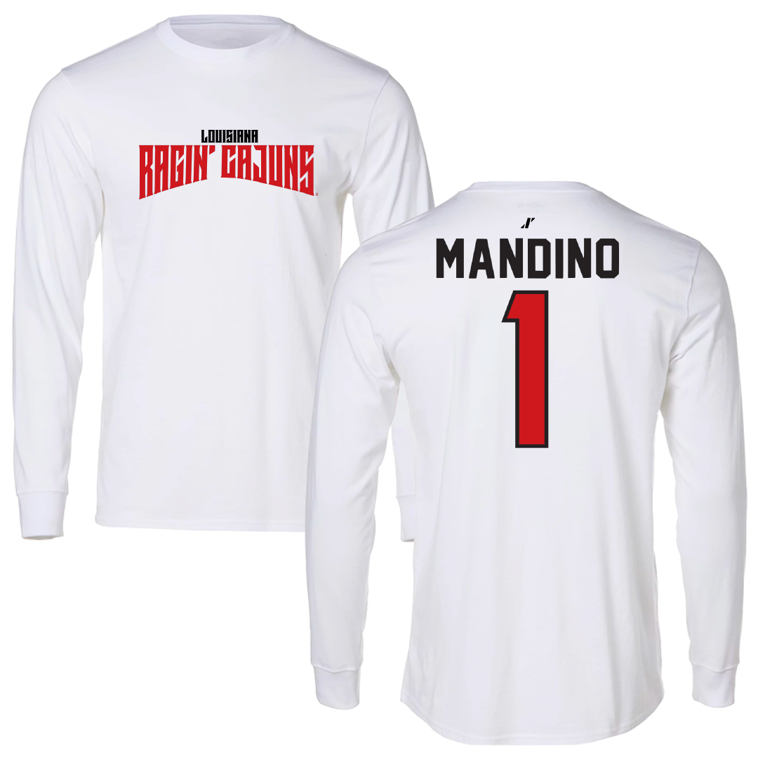 University of Louisiana at Lafayette Baseball White Classic Performance Long Sleeve - #1 Maddox Mandino