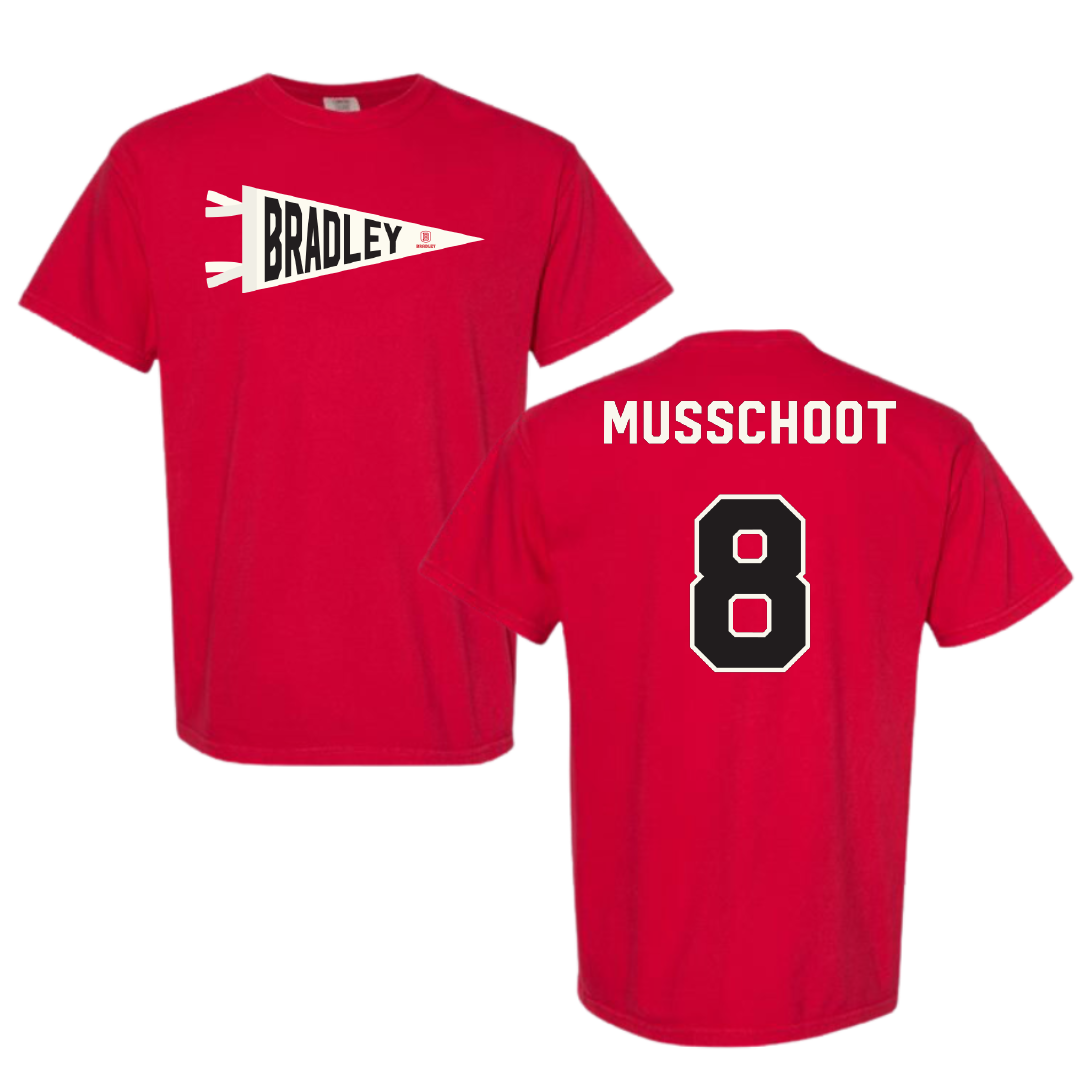Bradley University Soccer Red Pennant Comfort Colors Tee - #8 Cohen Musschoot