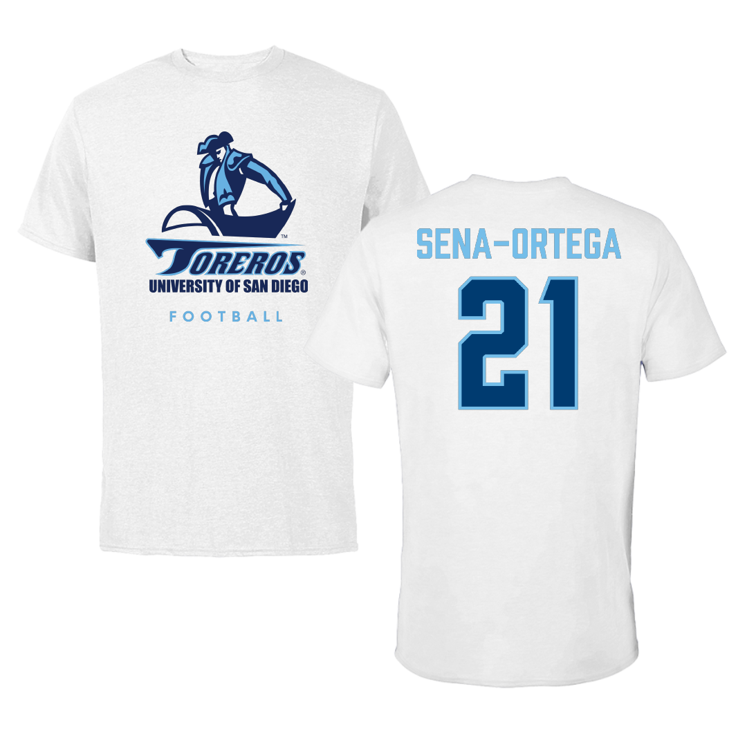 University of San Diego Football White Tee - #21 Trey Sena-Ortega