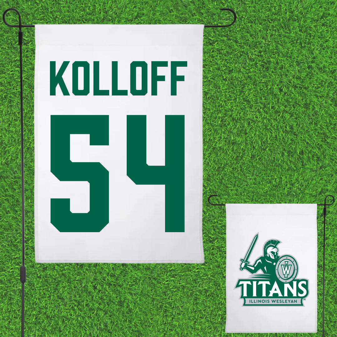 Illinois Wesleyan University Football White Garden Flag - #54 Ethan Kolloff
