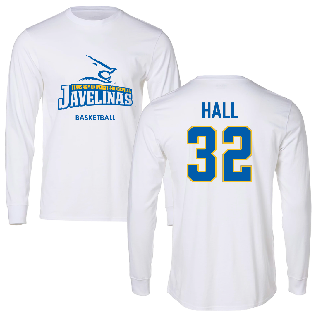 Texas A&M University-Kingsville Basketball (M) White Long Sleeve - #32 Jarin Hall